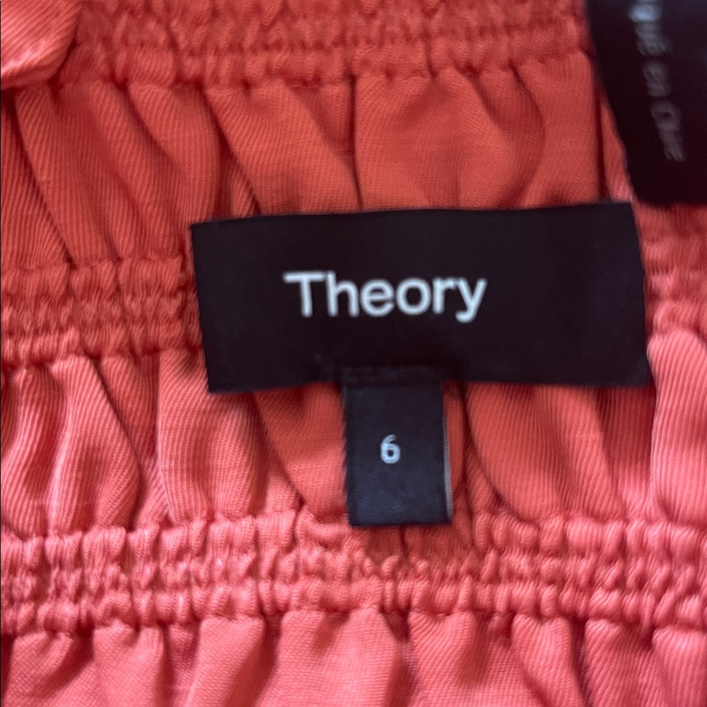 Theory Crossback Linen-Blend Square Neck Smocked Back Midi Dress EUC Size 6 - Picture 7 of 8